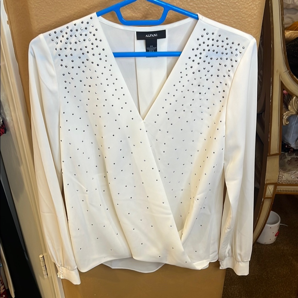 Alfani Cream Wrap Embellished Blouse
